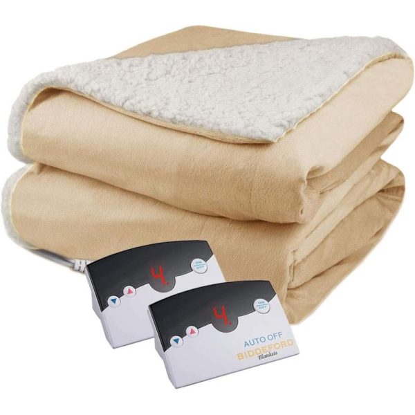 BIDDEFORD BLANKETS Micro Mink Sherpa Electric Heated Blanket with